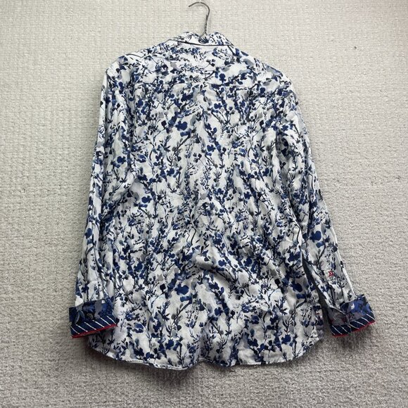 Au Noir Shirt Men Sz 4 Button Up Funky Watercolor Floral Nature AOP Blue Boho - Picture 10 of 13